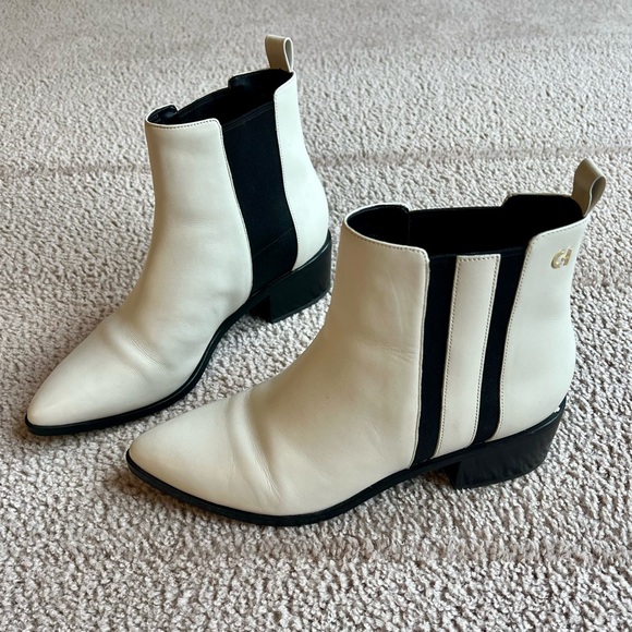 Cole Haan Valorie Bootie (45mm) Pointy Toe Chelsea Boot - Ivory Princess Leather - Picture 7 of 16